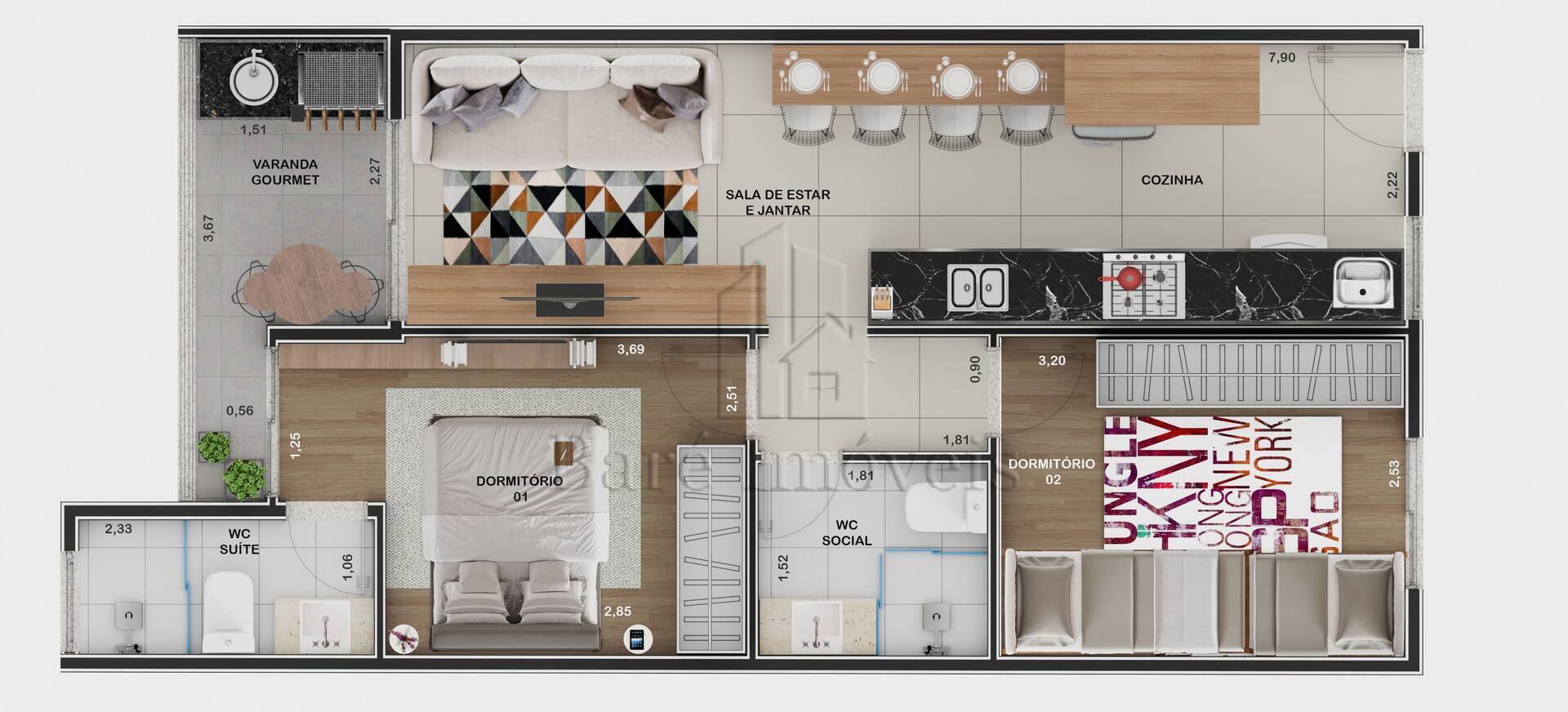 Apartamento, 2 quartos, 59 m² - Foto 2